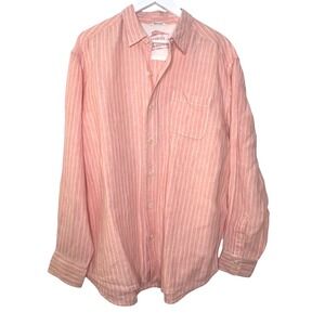 Tommy Bahama Men's Linen Shirt Orange White Stripe Long Sleeve Collared XXL